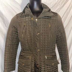 Michael Kors Women's Black Quilted Hooded Coat Anorak Jacket Size Large